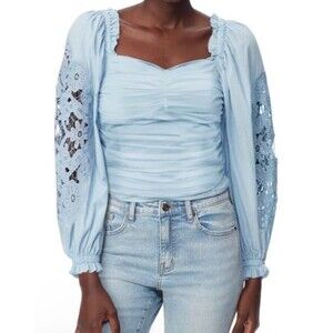 Sam Edelman size S sky blue 100% cotton chambray Stevie blouse cottage core boho